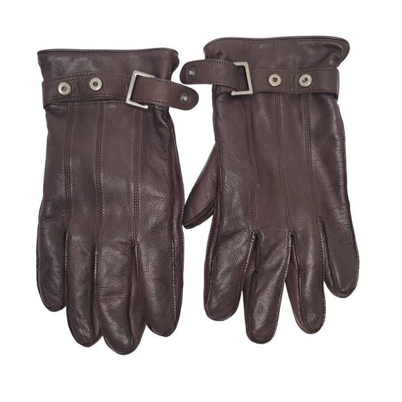 COACH Vintage Brown Leather polyester lined Gloves w/ Buckle Accent Size M - Picture 5 of 5